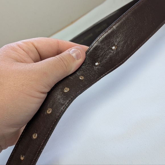 VINTAGE Brown Leather Men Belt Cofresi Size 36 Gold Buckle - Picture 4 of 9